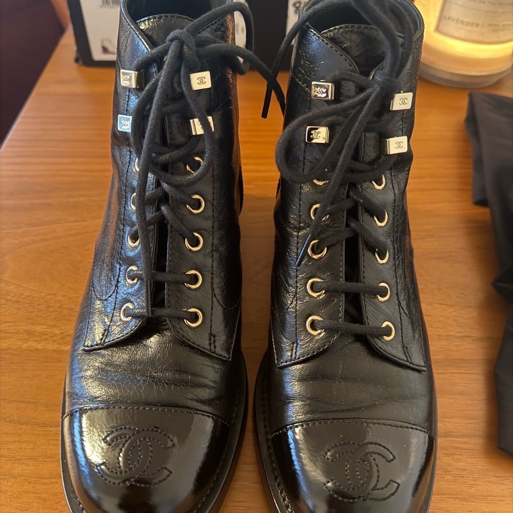 CHANEL Black Leather Ankle Boots - Picture 8 of 10